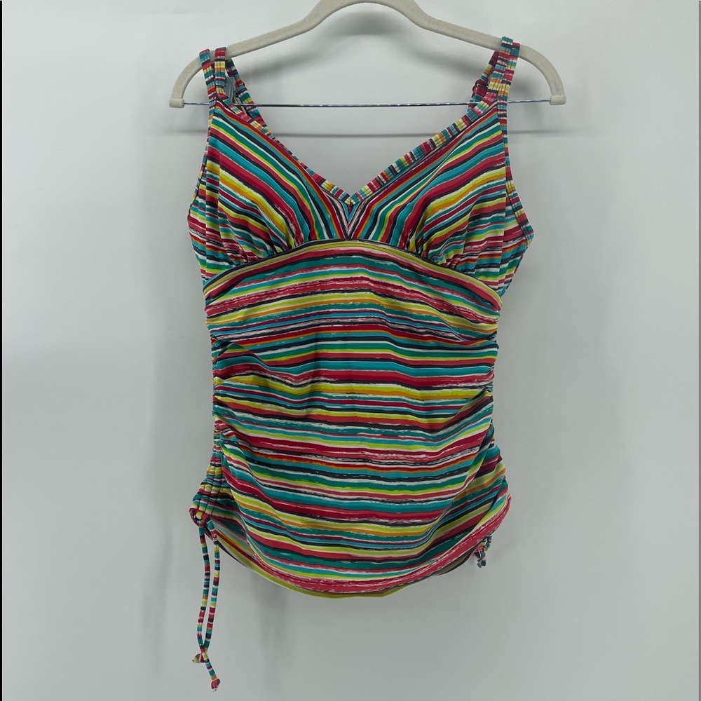 Athleta Rainbow Stripe Halter Swim Tankini Top 34 D/DD